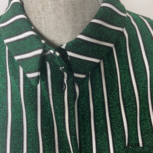 NEW Zara Women's Green & White Striped Metallic Reversible Midi Dress Size Small - Picture 11 of 13